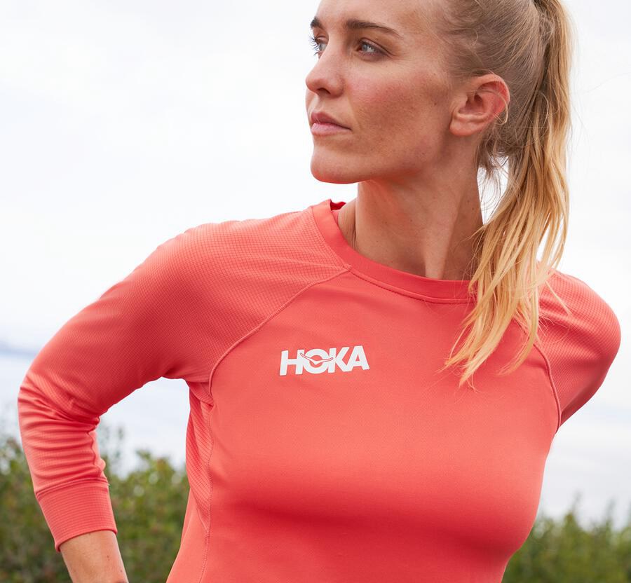 Hoka One One Top Dames - Performance 3/4 Mouw - Oranje - JH3629748